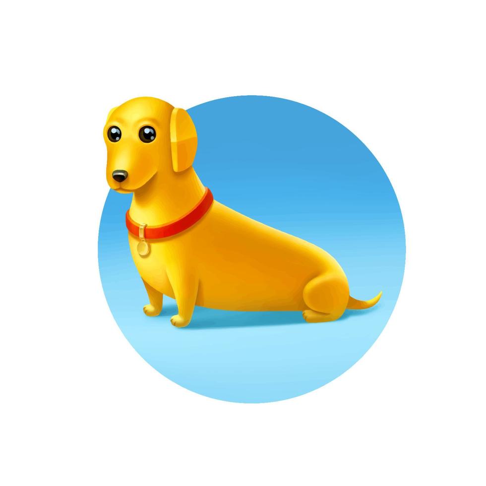 Gelber Hund mit rotem Halsband auf hellblauem Hintergrund vektor