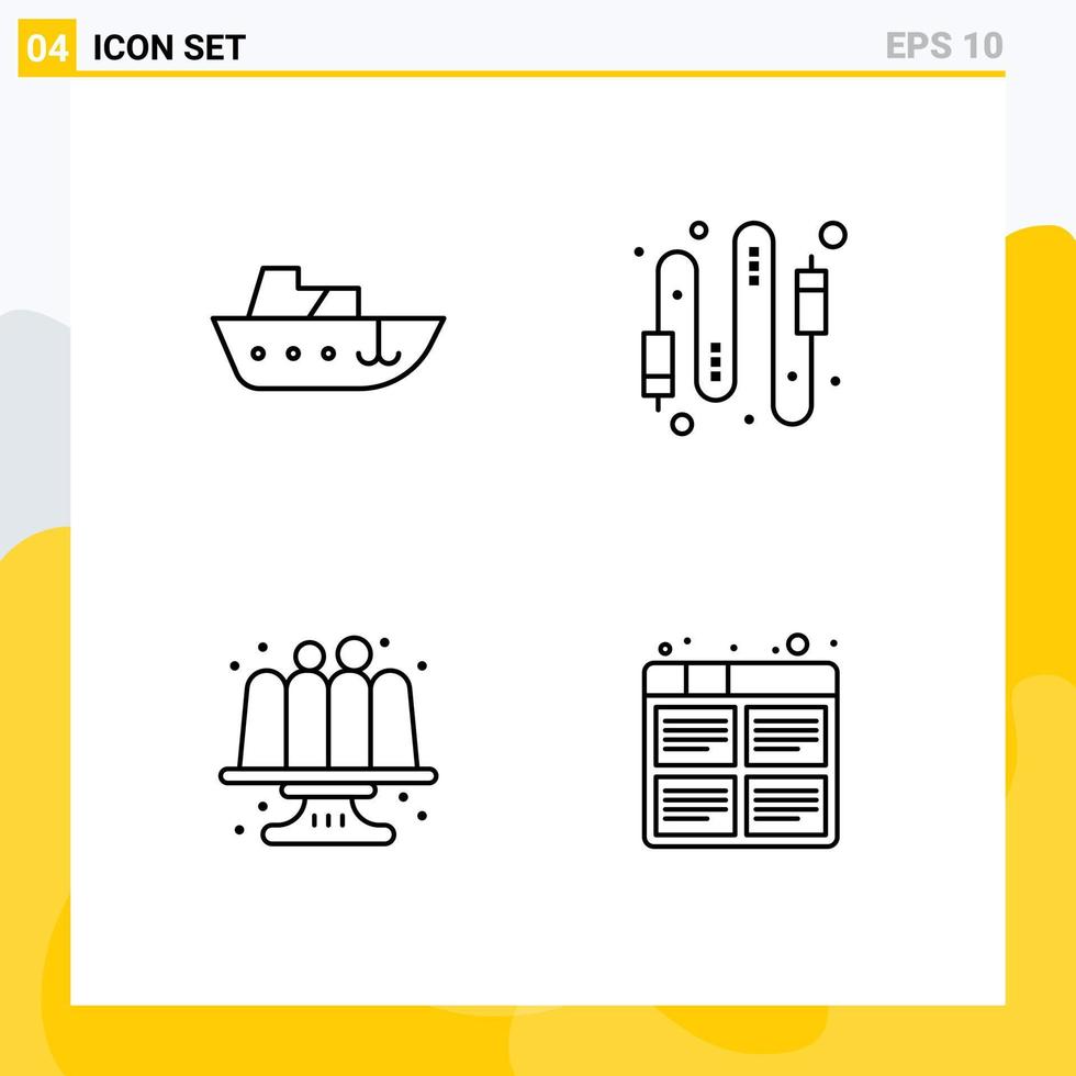 satz von 4 modernen ui symbolen symbole zeichen für boot gebackene yacht computer kuchen editierbare vektordesignelemente vektor