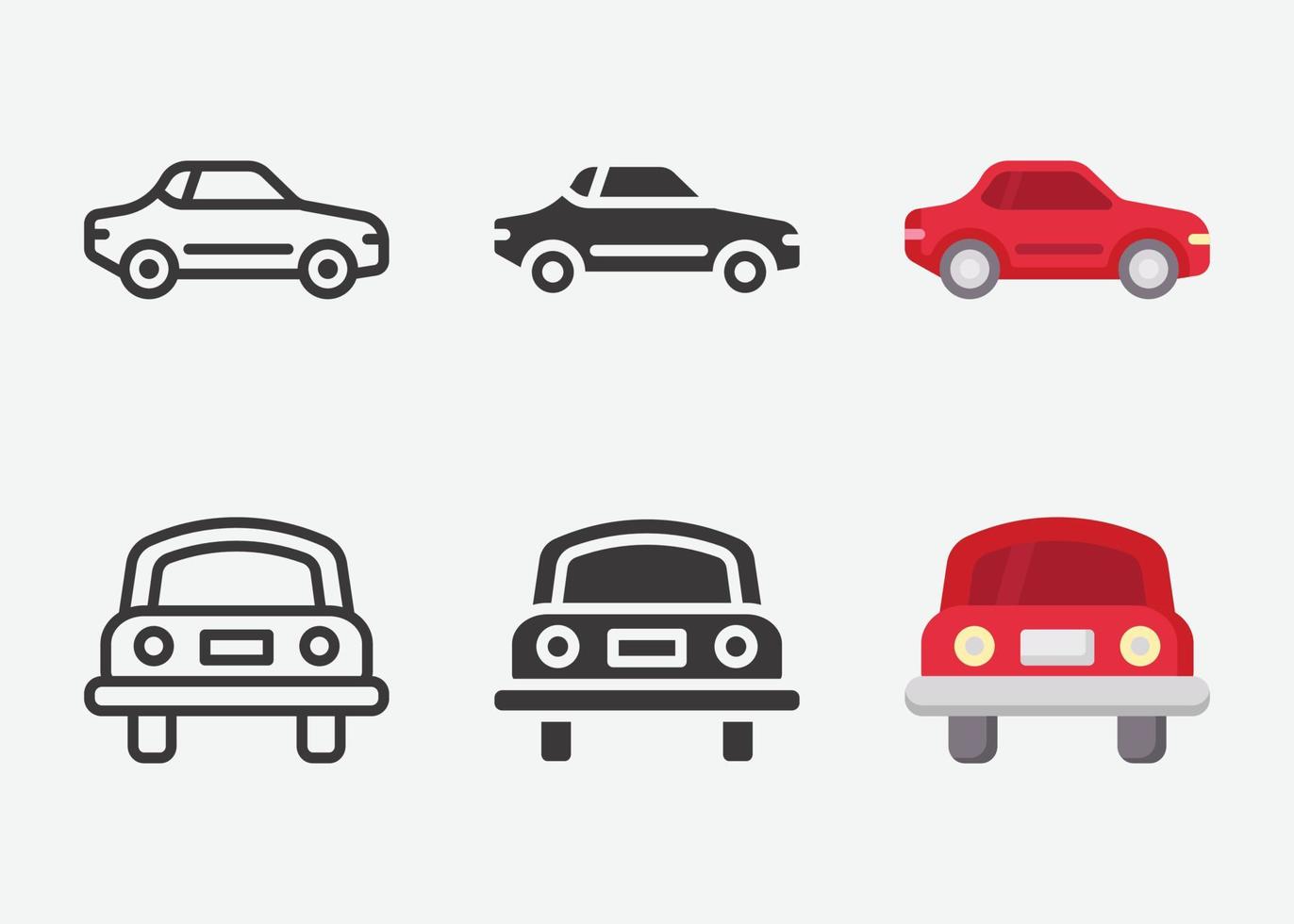Auto-Icon-Set. verschiedene autos sammlung, auto im flachen stil und umriss. Vektor