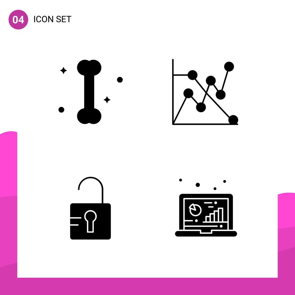 Glyphen-Icon-Set. Packung mit 4 soliden Symbolen isoliert auf weißem Hintergrund für ansprechendes Website-Design, Druck- und mobile Anwendungen. vektor