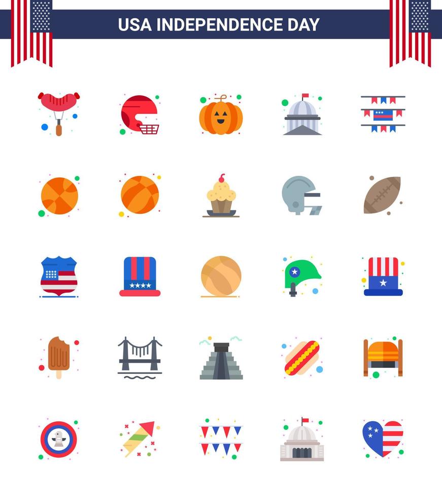 4. juli usa glücklicher unabhängigkeitstag symbol symbole gruppe von 25 modernen wohnungen von ammern usa vereinigtes wahrzeichen gebäude editierbare usa tag vektor design elemente