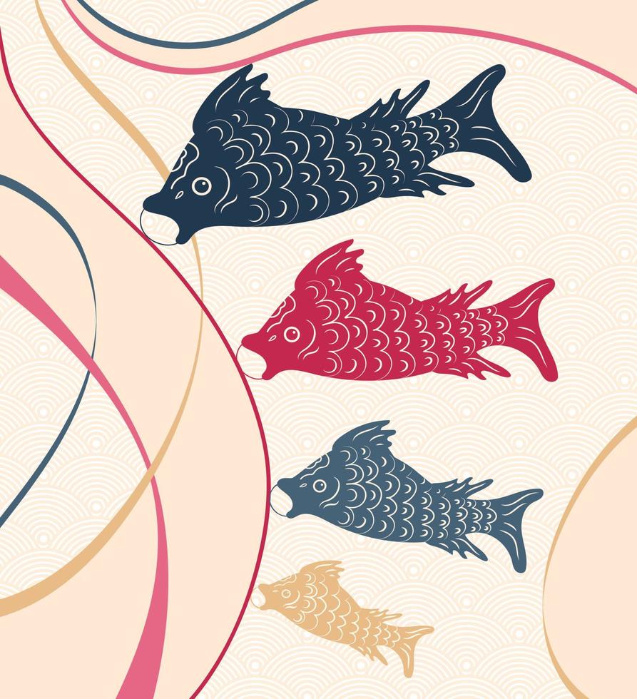 Koinobori ist ein japanisches Ornament, ein Windsack, mit einem Karpfenmuster. vektorillustration für den japanischen kindertag. für Poster, Postkarten, Banner, Stoffdruck vektor