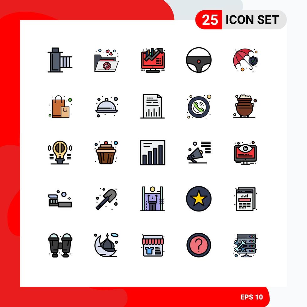 stock vektor ikon packa av 25 linje tecken och symboler för paraply försäkring företag hjul bil redigerbar vektor design element