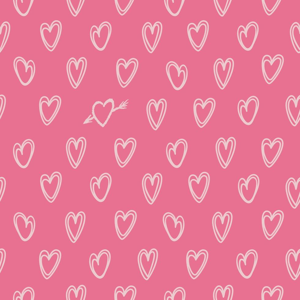 hjärtan sömlös mönster för valentines dag. ensamhet begrepp. ljus vektor illustration i hand dragen stil. i rosa svartvit toner. för tapet, utskrift på tyg, omslag