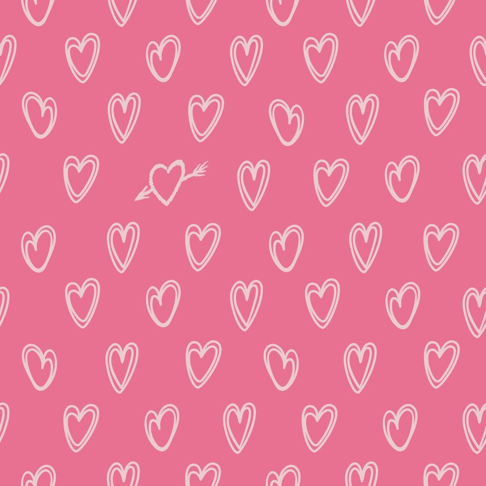 nahtloses muster der herzen für valentinstag. einsamkeitskonzept. helle vektorillustration im handgezeichneten stil. in rosa monochromen Tönen. für Tapeten, Stoffdruck, Verpackung vektor