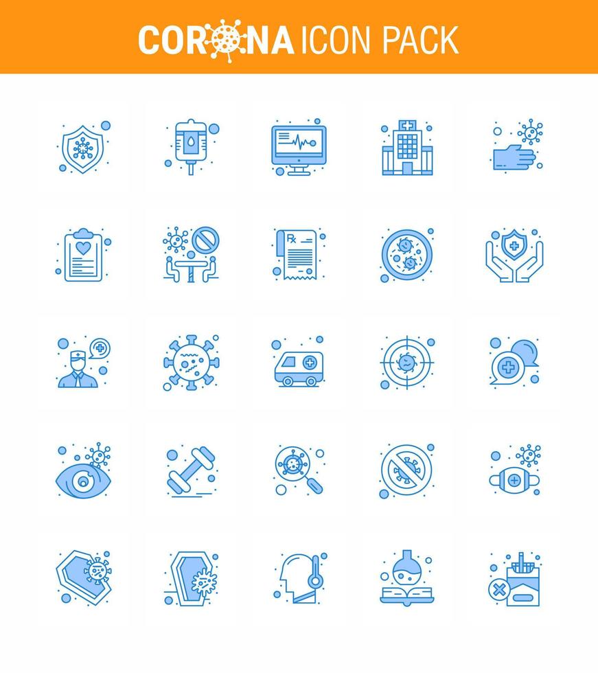 covid19 ikon uppsättning för infographic 25 blå packa sådan som ohälsosam smutsig medicinsk övervaka bakterie medicinsk viral coronavirus 2019 nov sjukdom vektor design element