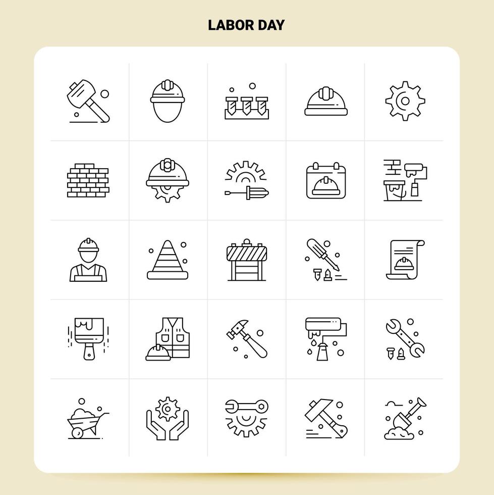 Umriss 25 Werktag Icon Set Vektor Linienstil Design schwarze Icons Set lineare Piktogramm Pack Web und mobile Geschäftsideen Design Vektor Illustration