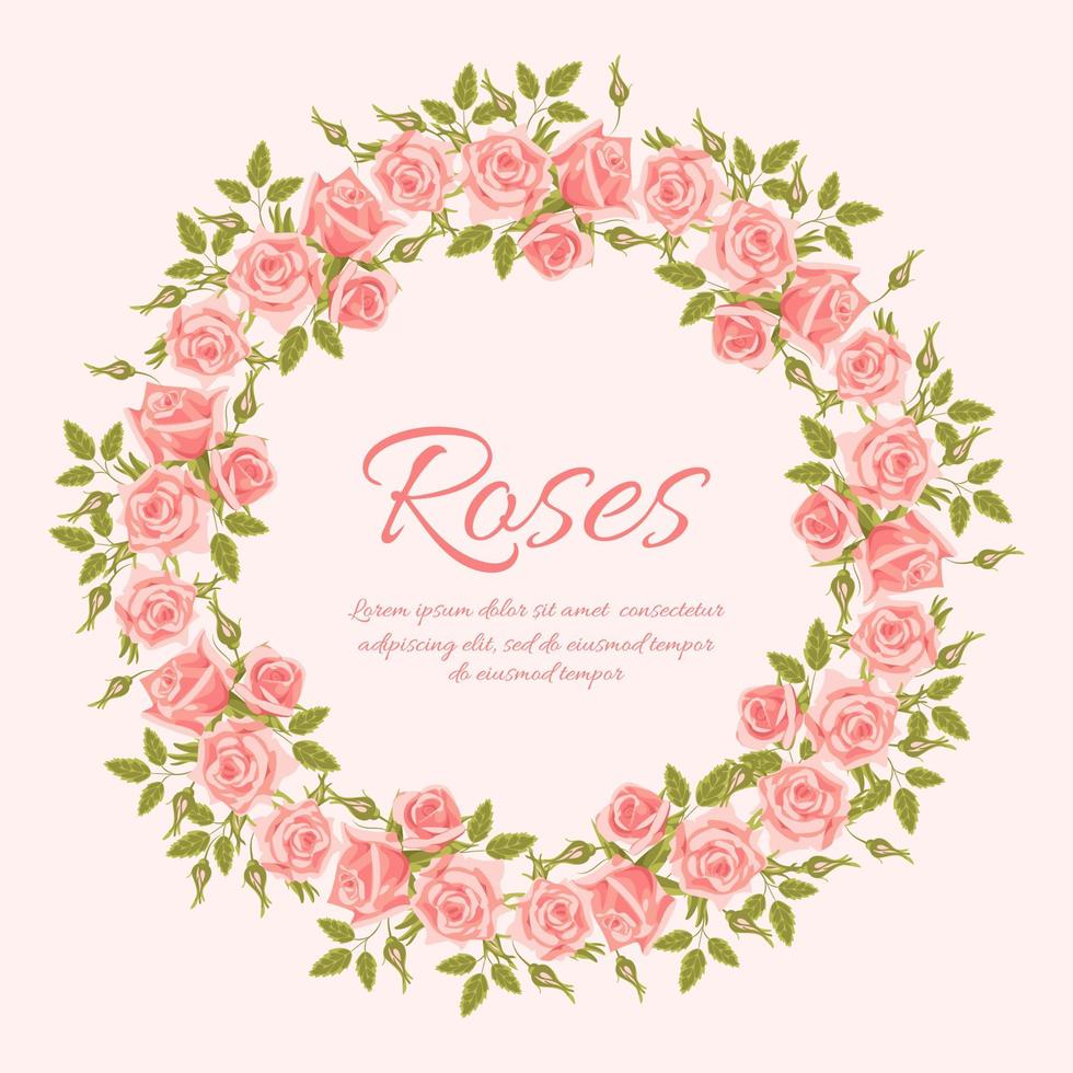 Kranz aus alten englischen Rosen. zarte rosa Blütenknospen mit Blättern, realistischer Stil. für Hochzeiten, Aufkleber, Poster, Postkarten, Designelemente. vektor