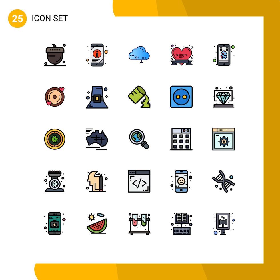 modern uppsättning av 25 fylld linje platt färger pictograph av cell Lycklig telefon dag data redigerbar vektor design element