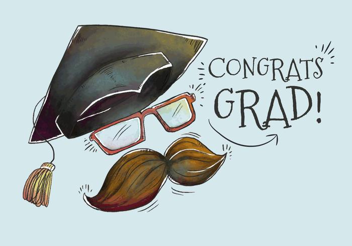Gullig Grad hatt med mustasch för Graduation Säsong Vector
