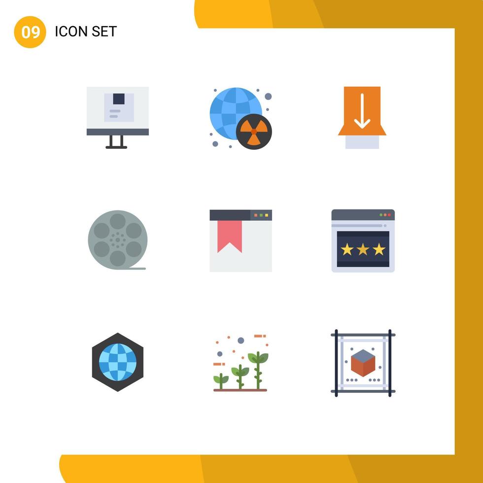 mobile schnittstelle flacher farbsatz von 9 piktogrammen von browser american world video movis editierbare vektordesignelemente vektor