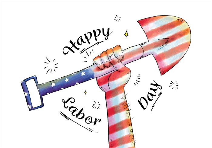 Stolt vattenfärg Hand Holding Skovel Med Amerikanska Flaggan För Labor Day Vector