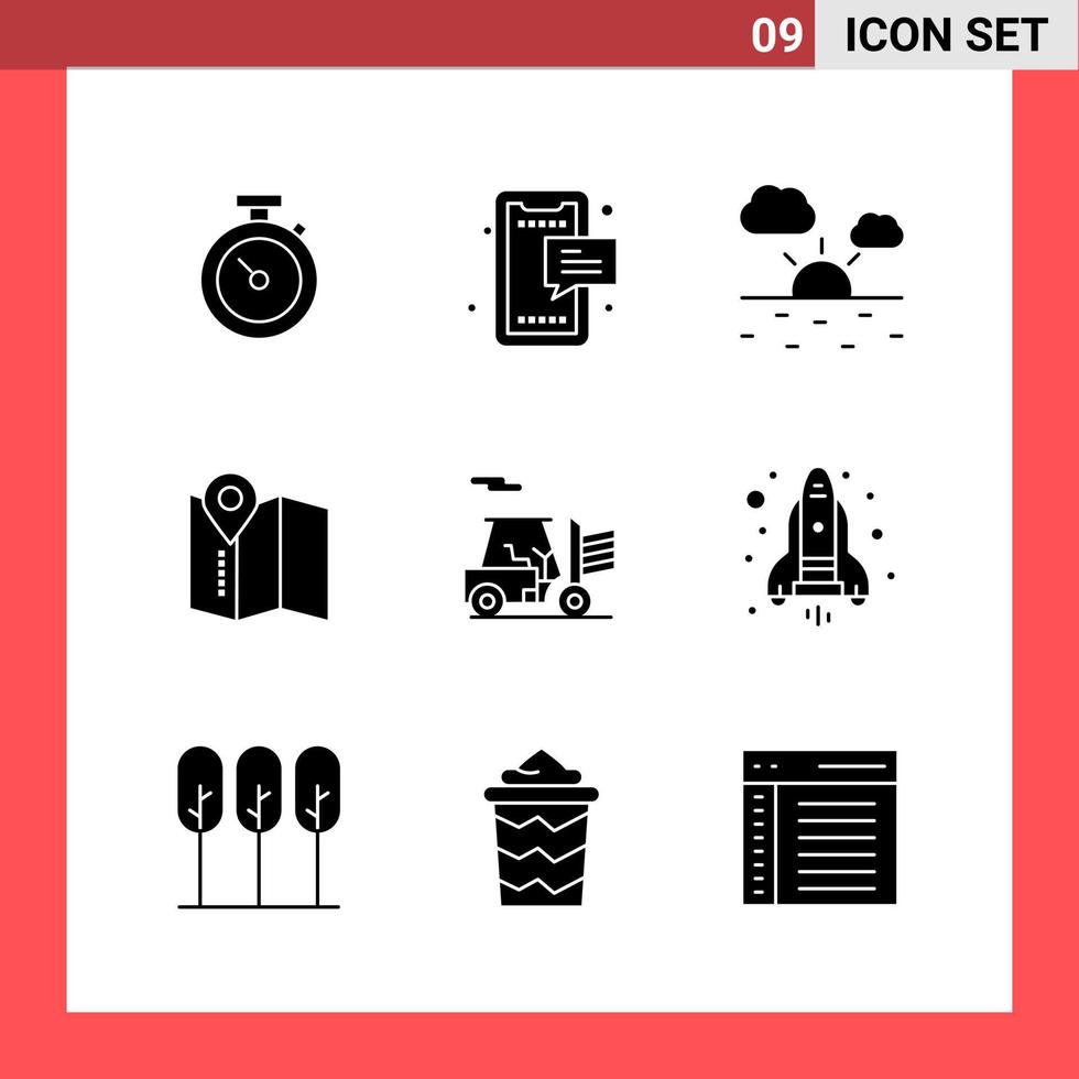 9 Icon Pack Solid Style Glyphensymbole auf weißem Hintergrund. einfache Zeichen für die allgemeine Gestaltung. vektor