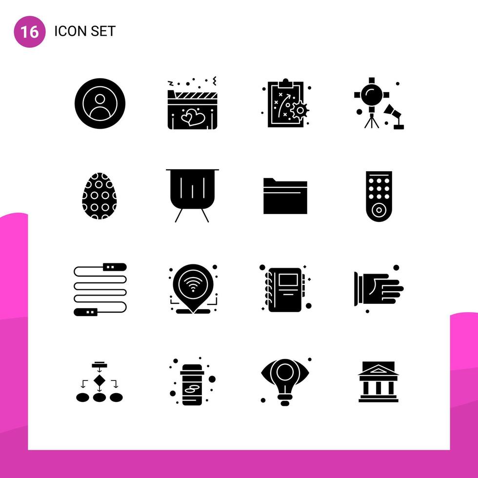 Glyphen-Icon-Set. Packung mit 16 soliden Symbolen isoliert auf weißem Hintergrund für reaktionsschnelles Website-Design, Druck- und mobile Anwendungen. vektor