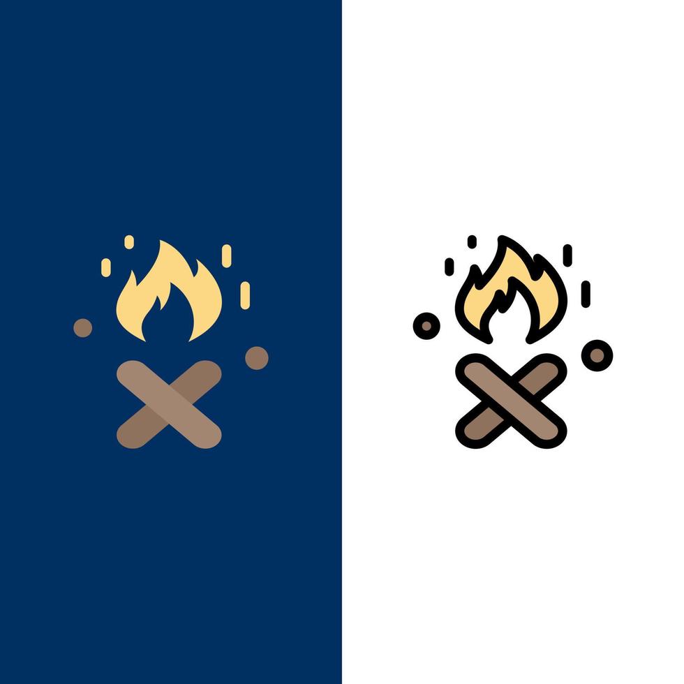 Feuer Kamin Kanada Symbole flach und Linie gefüllt Symbolsatz Vektor blauen Hintergrund
