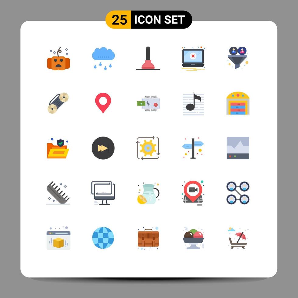 Piktogrammsatz mit 25 einfachen flachen Farben von Filterwarnungen Thanksgiving-Problem Fehler editierbare Vektordesign-Elemente vektor