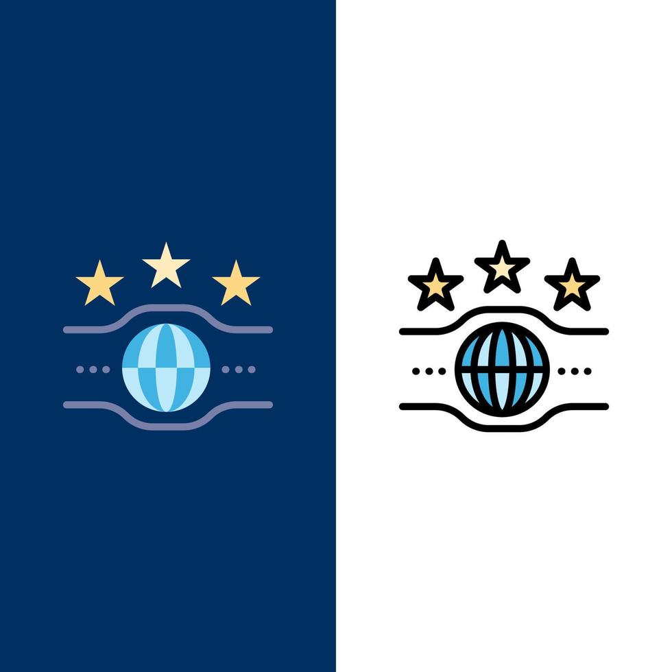 Gürtel Meister Meisterschaft Sport Symbole flach und Linie gefüllt Symbolsatz Vektor blauen Hintergrund