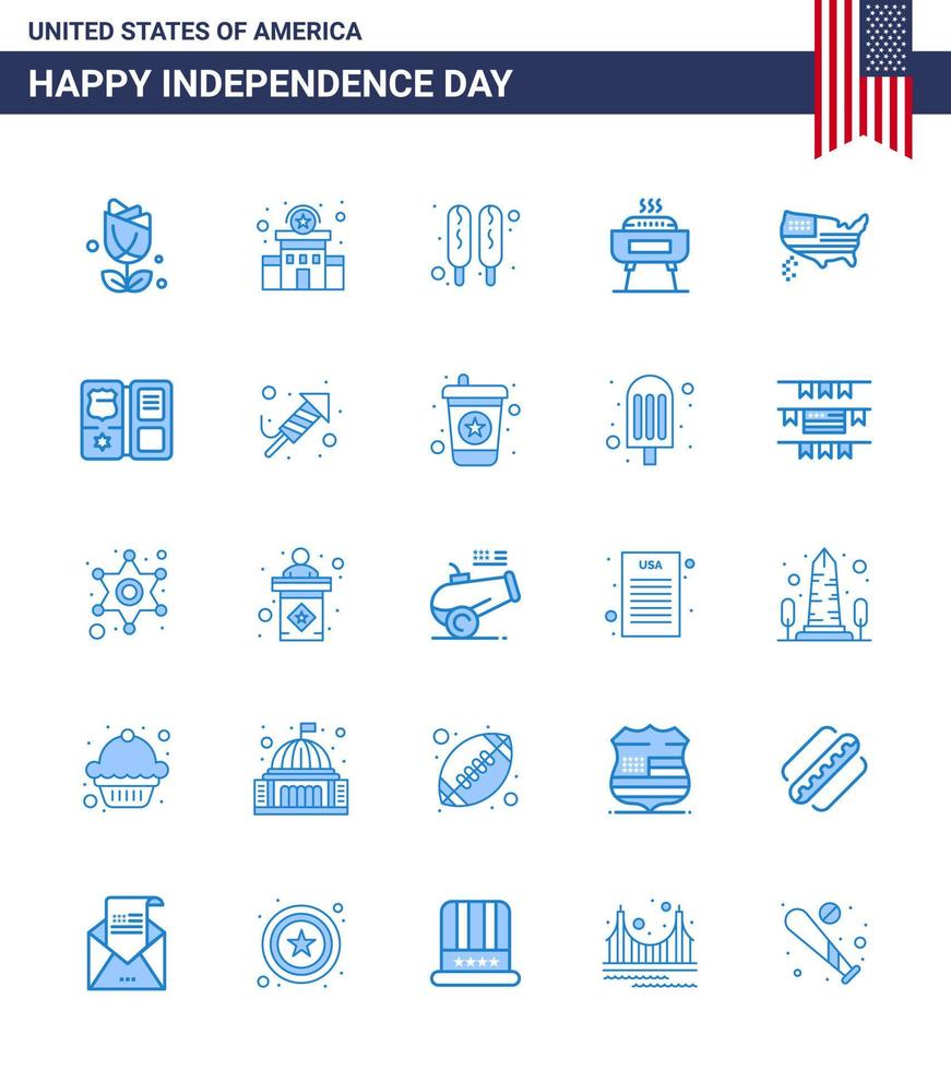 25 blå tecken för USA oberoende dag tacksägelse amerikan majs hund Semester firande redigerbar USA dag vektor design element
