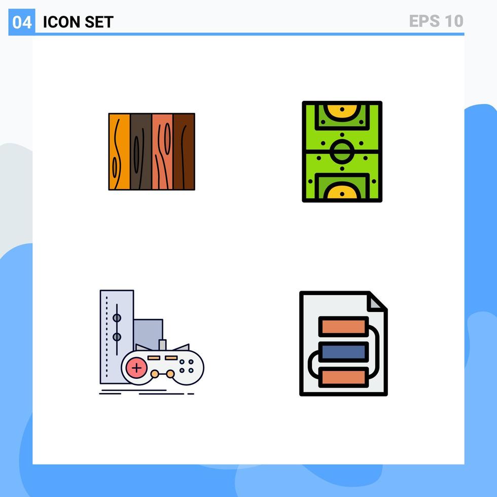 moderner Satz von 4 gefüllten flachen Farben und Symbolen wie Kachelfelddesign Unterhaltung Gamepad editierbare Vektordesignelemente vektor