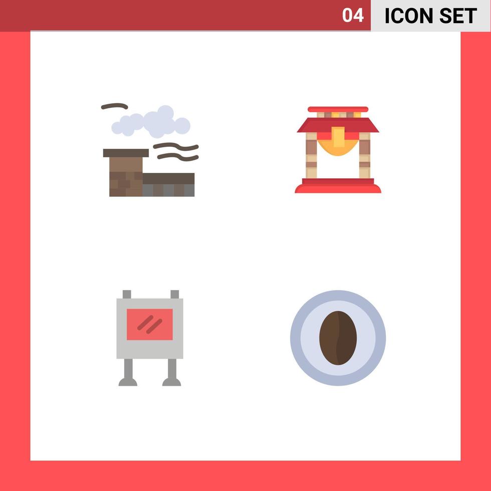4 platt ikon begrepp för webbplatser mobil och appar fabrik anslagstavla dörr kinesisk kaffe redigerbar vektor design element