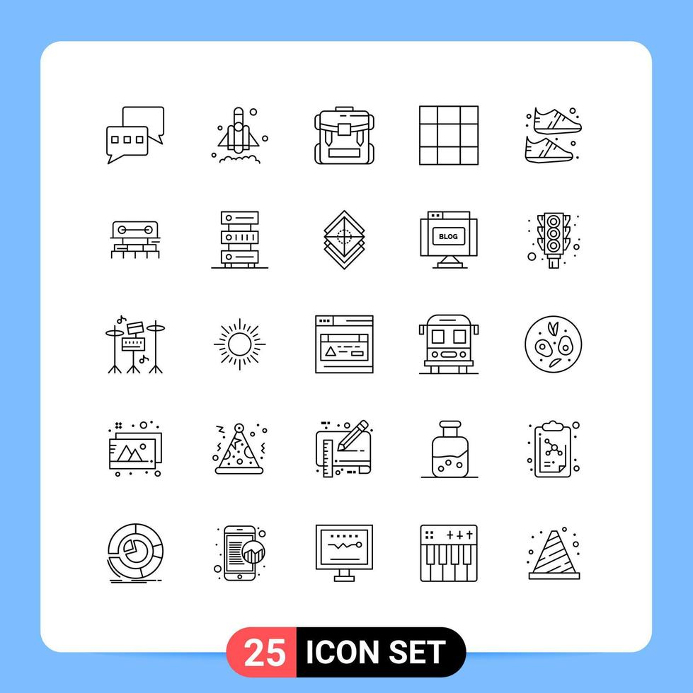 mobil gränssnitt linje uppsättning av 25 piktogram av nivå sko dragkedja Utrustning layout redigerbar vektor design element