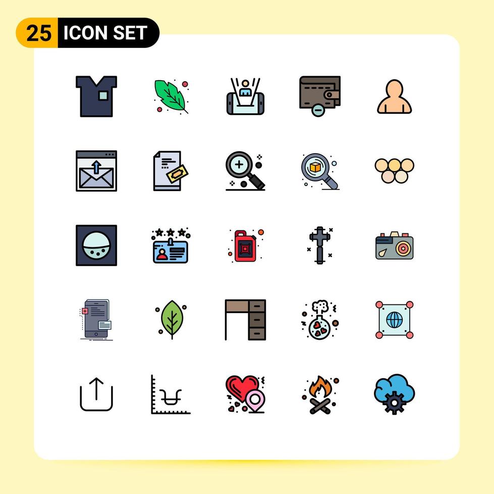 moderner Satz von 25 gefüllten flachen Farben und Symbolen wie Benutzerkonto Mobile Wallet löschen bearbeitbare Vektordesign-Elemente vektor