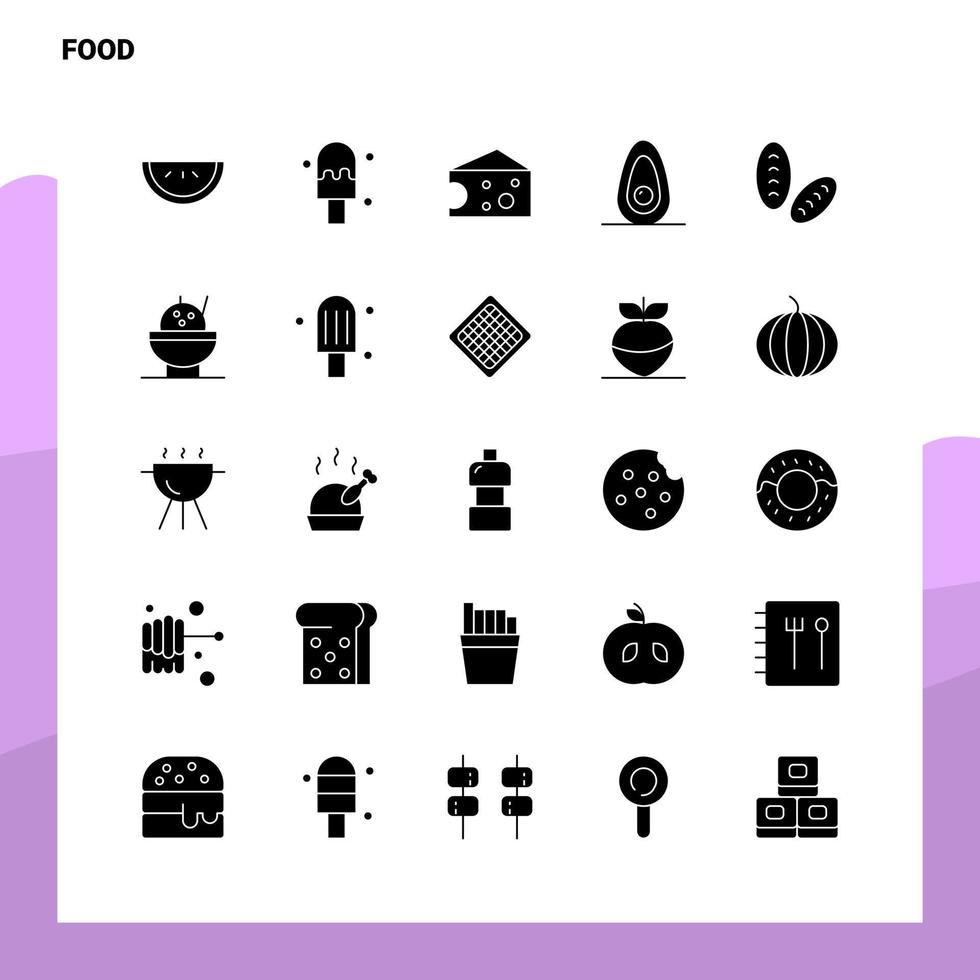 25 Lebensmittel-Icon-Set solide Glyphen-Icon-Vektor-Illustrationsvorlage für Web- und mobile Ideen für Unternehmen vektor