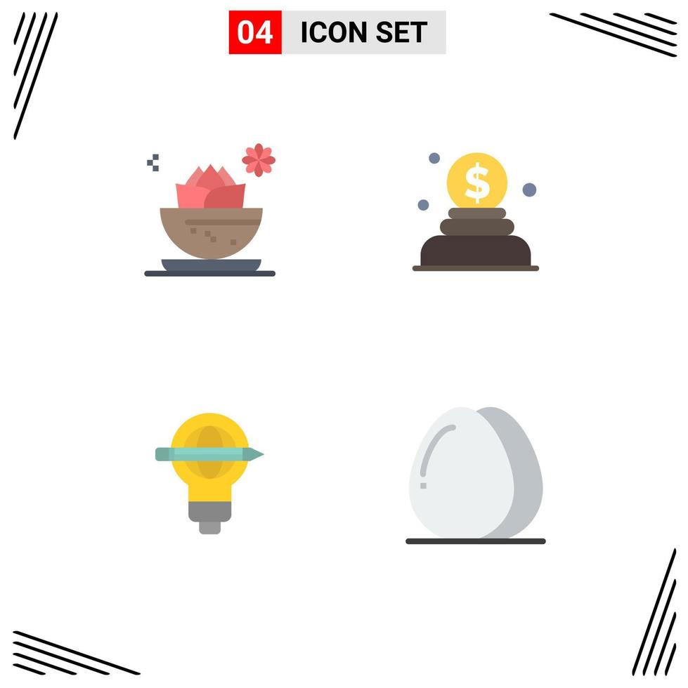 Flaches Icon-Paket mit 4 universellen Symbolen der bearbeitbaren Vektordesign-Elemente der Mittelstift-Spa-Spendenbirne vektor