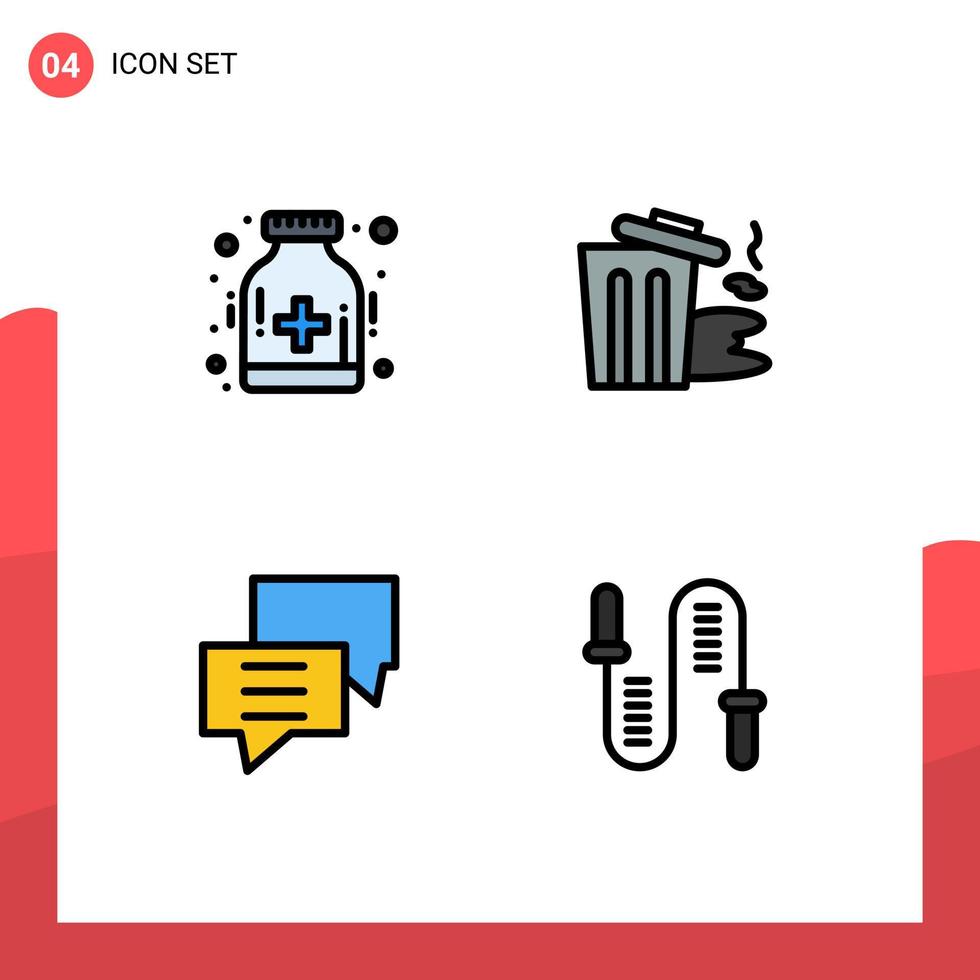 4 universell fylld linje platt färger uppsättning för webb och mobil tillämpningar vård chatt sjukhus förorening diskutera redigerbar vektor design element