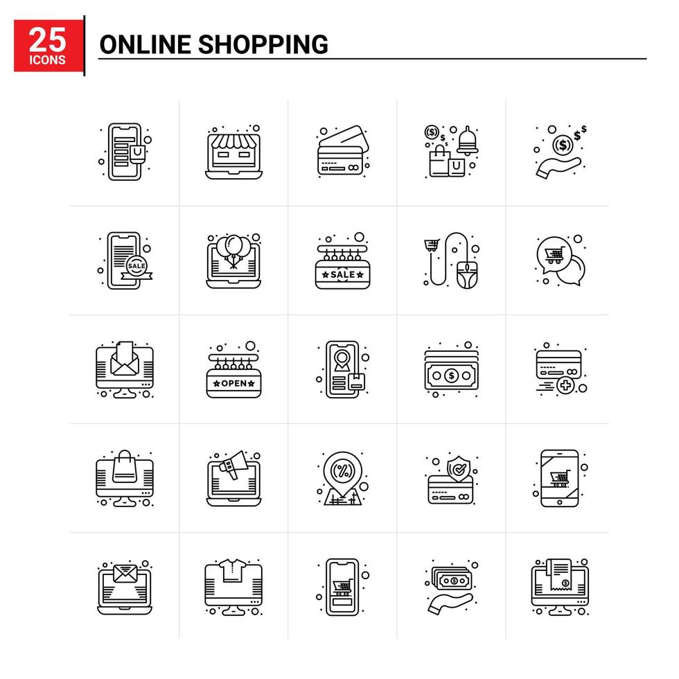 25 Online-Shopping-Icon-Set Vektorhintergrund vektor