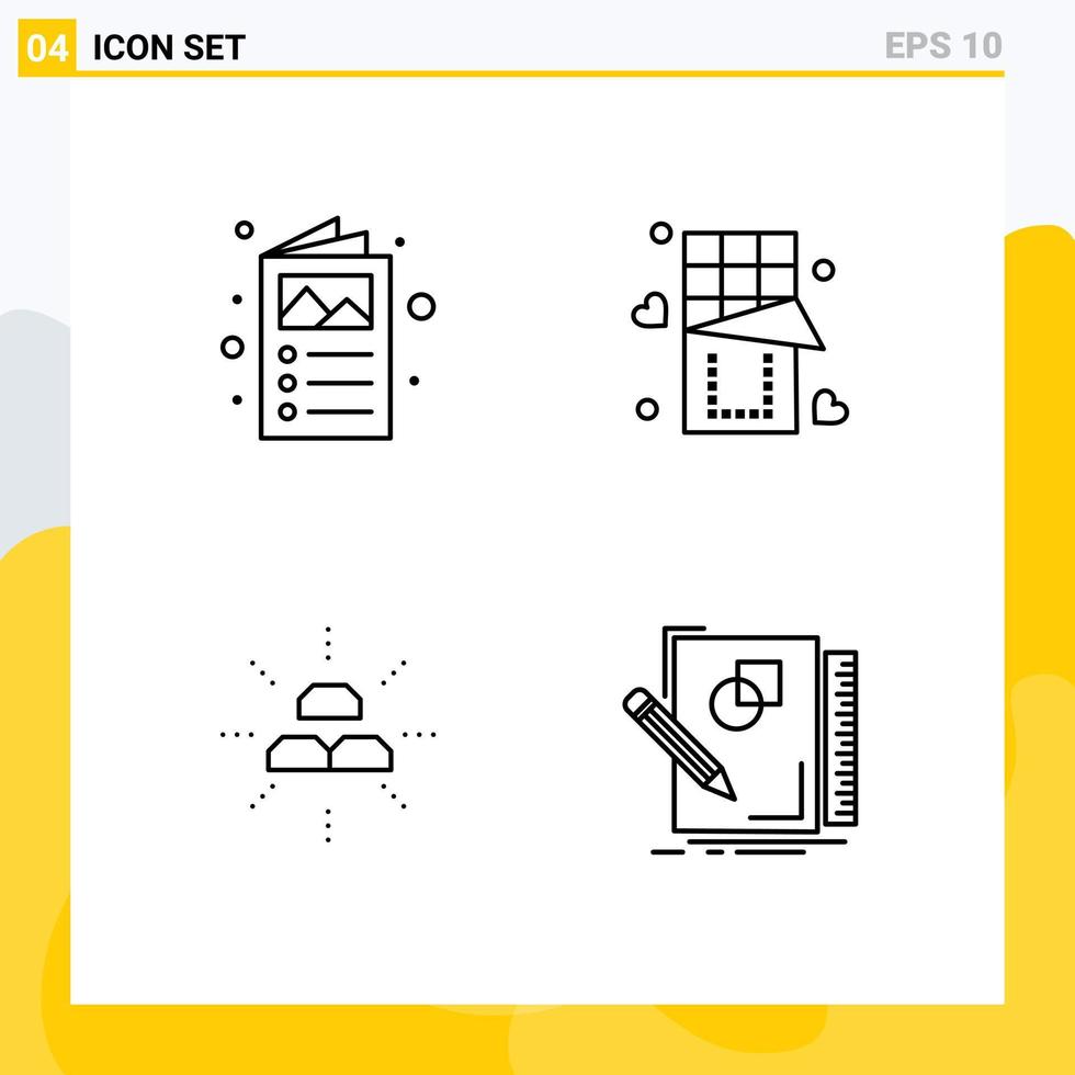 universelle Symbolsymbole Gruppe von 4 modernen Filledline-Flachfarben von Anzeigenfondskatalog Lebensmitteleinkommen editierbare Vektordesign-Elemente vektor