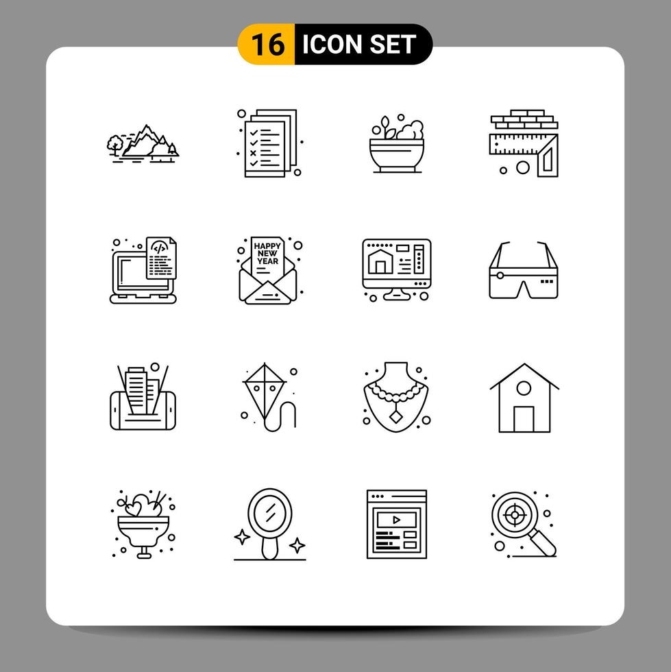 grupp av 16 konturer tecken och symboler för enhet nivå förvaltning höjd soppa redigerbar vektor design element