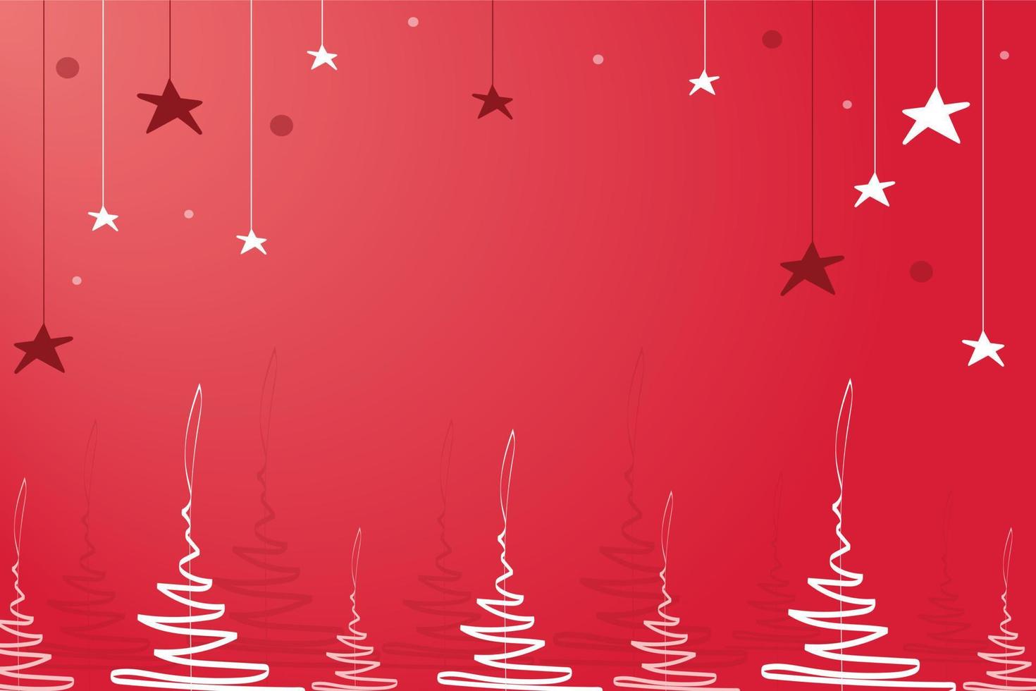 scharlachroter weihnachtshintergrund mit stilisierten weihnachtsbäumen und sternen. durchscheinende Kreise im Hintergrund. vorlage für karten, einladungen, typografie. Vektor