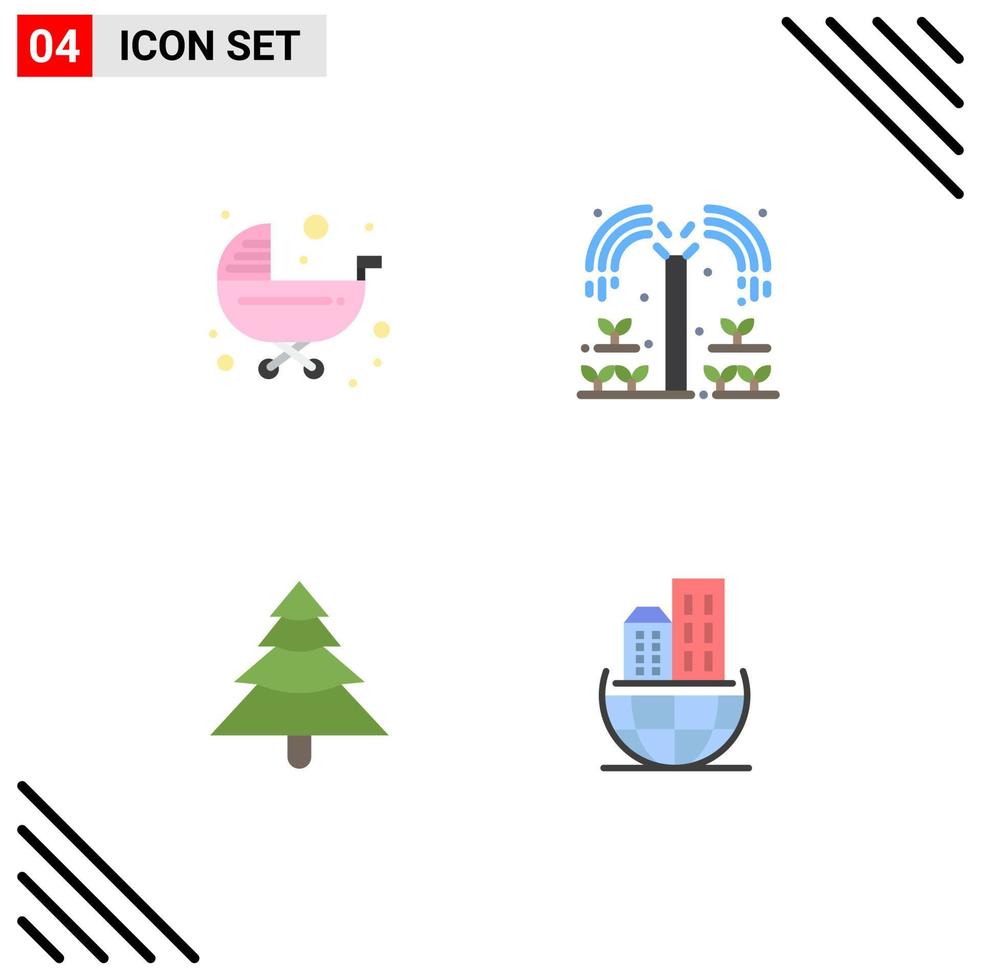 piktogram uppsättning av 4 enkel platt ikoner av bebis skog sittvagn odlare träd redigerbar vektor design element