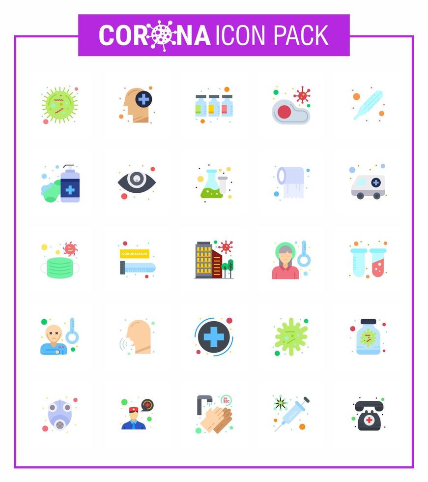 25 Flachfarben-Coronavirus-Epidemie-Icon-Pack saugen als Restaurant-Fleisch-Human-Food-Impfstoff Virus-Coronavirus 2019nov-Krankheitsvektor-Designelemente vektor