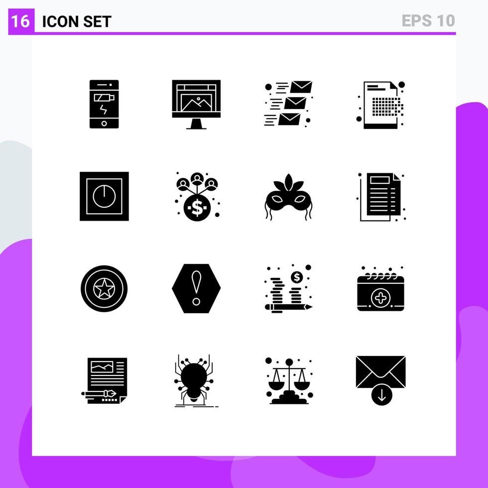 uppsättning av 16 modern ui ikoner symboler tecken för radering dekryptering hemsida data e-post meddelande redigerbar vektor design element