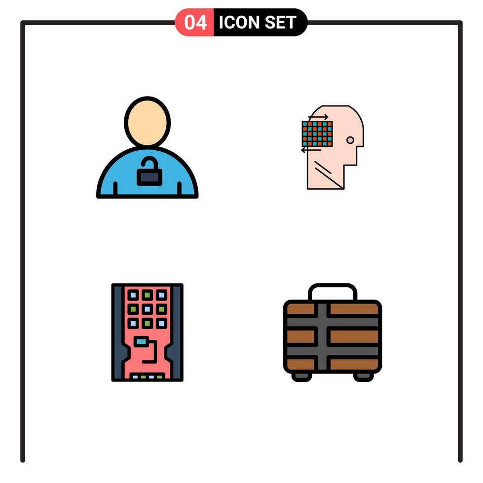 stock vektor ikon packa av 4 linje tecken och symboler för avatar disk hänglås tror hårdvara redigerbar vektor design element