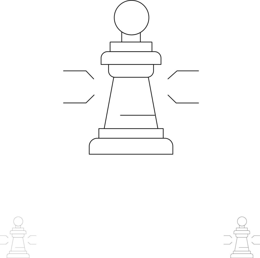 Schachvorteil Geschäftsfiguren Spielstrategie Taktik Fett und dünne schwarze Linie Symbolsatz vektor