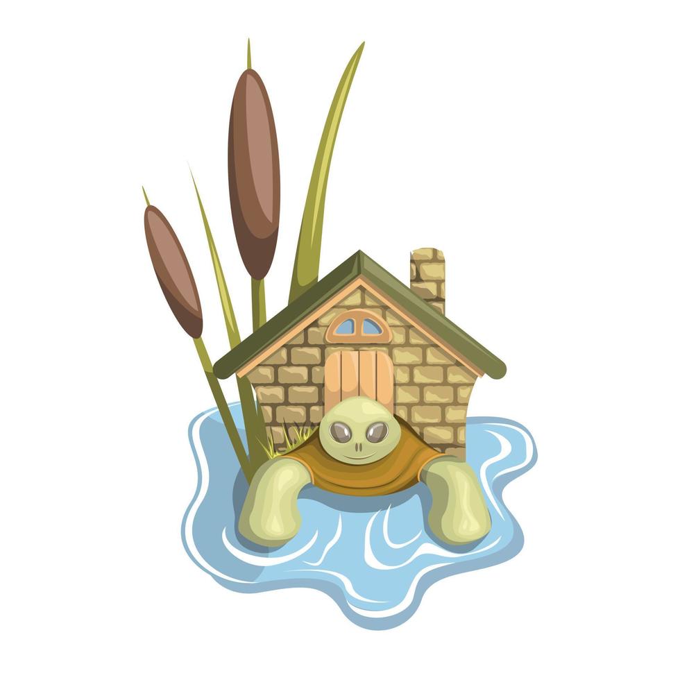 vektor bild av en stiliserade sköldpadda med en hydda i de damm istället av en skal
