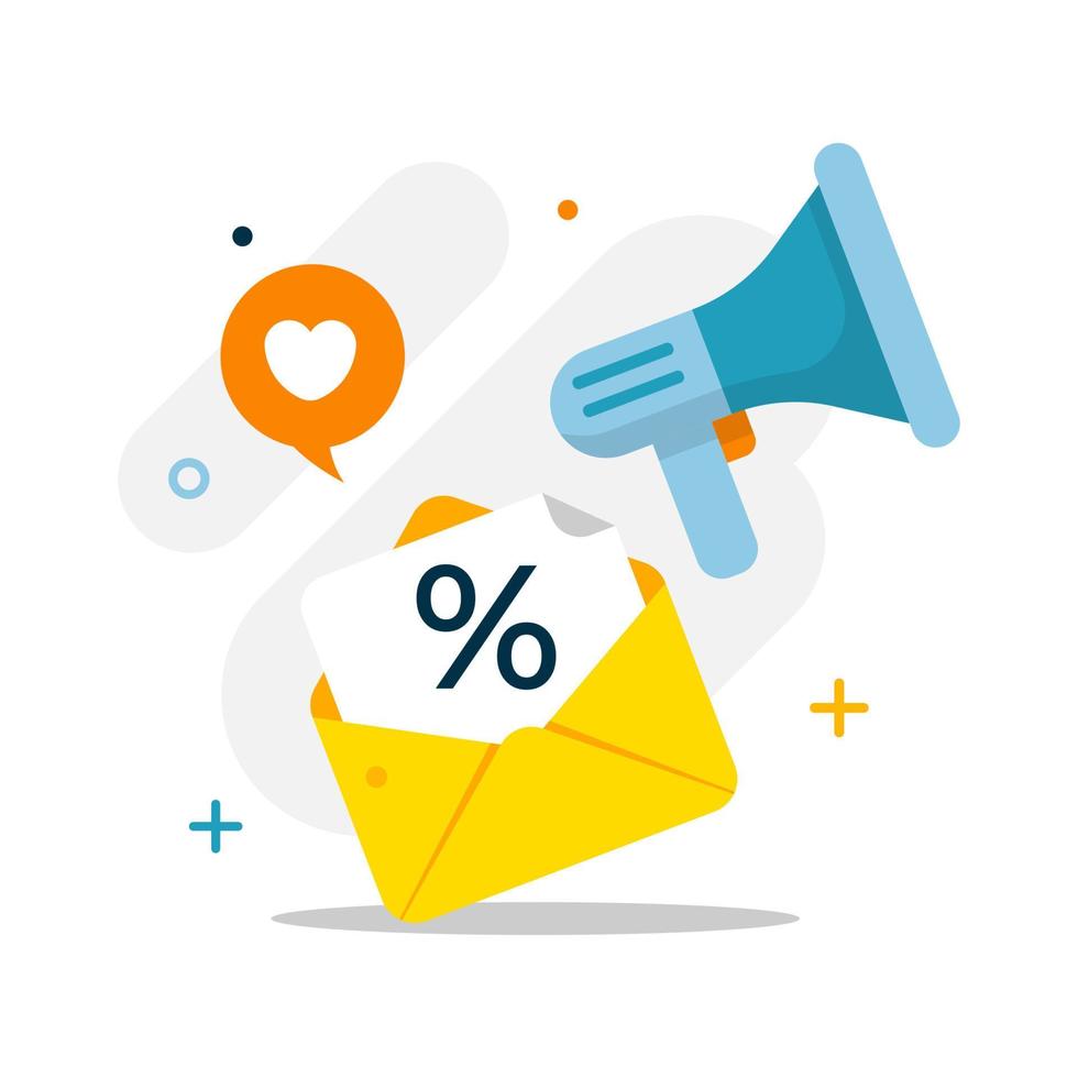 e-post prenumeration, särskild rabatt erbjudanden, PR meddelande begrepp illustration platt design vektor eps10. modern grafisk element för landning sida, tömma stat ui, infografik, ikon