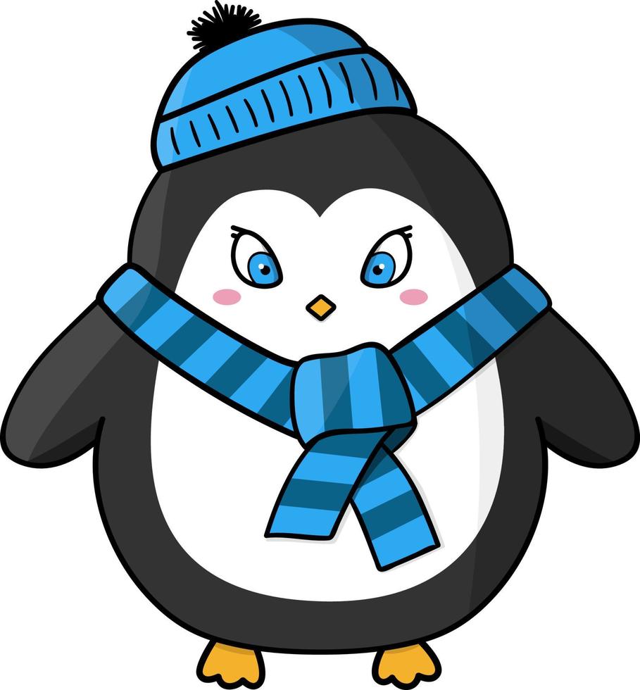 vektor illustration hand dragen tecknad serie söt klädd pingvin