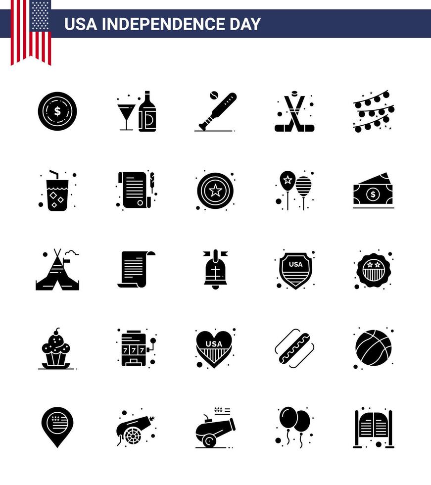 modern uppsättning av 25 fast glyf och symboler på USA oberoende dag sådan som Amerika sporter boll is hockey USA redigerbar USA dag vektor design element