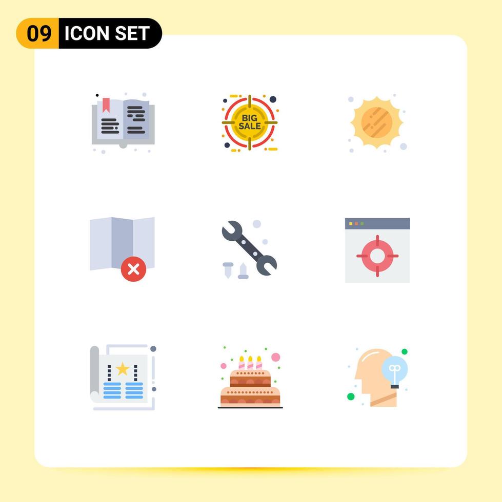 redigerbar vektor linje packa av 9 enkel platt färger av Ansökan alternativ Sol rycka radera redigerbar vektor design element
