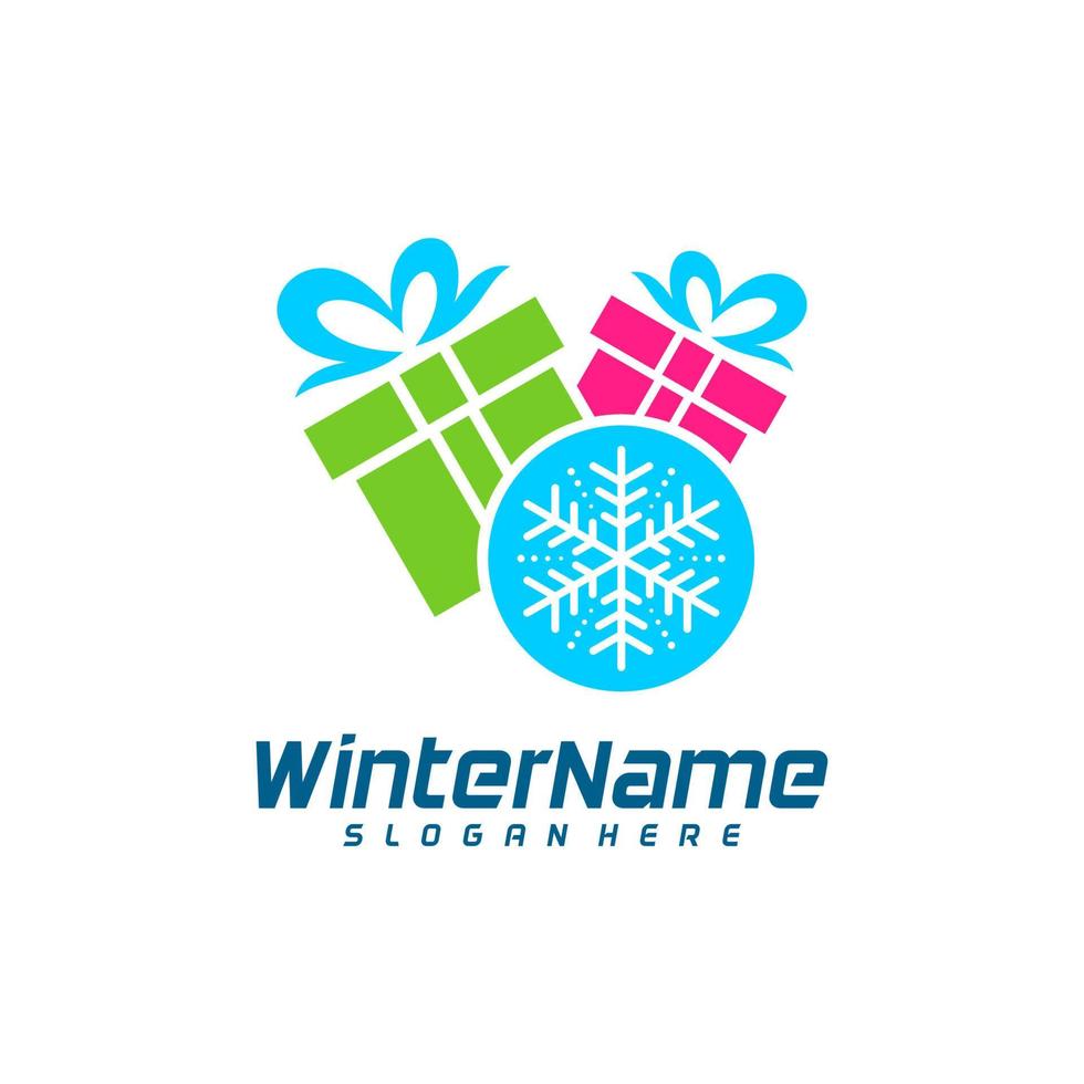 Winter-Geschenk-Logo-Vorlage, Geschenk-Winter-Logo-Design-Vektor vektor