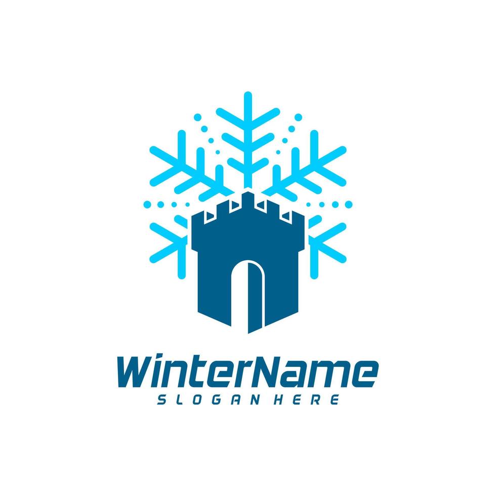 Winterschloss-Logo-Vorlage, Schloss-Winter-Logo-Design-Vektor vektor