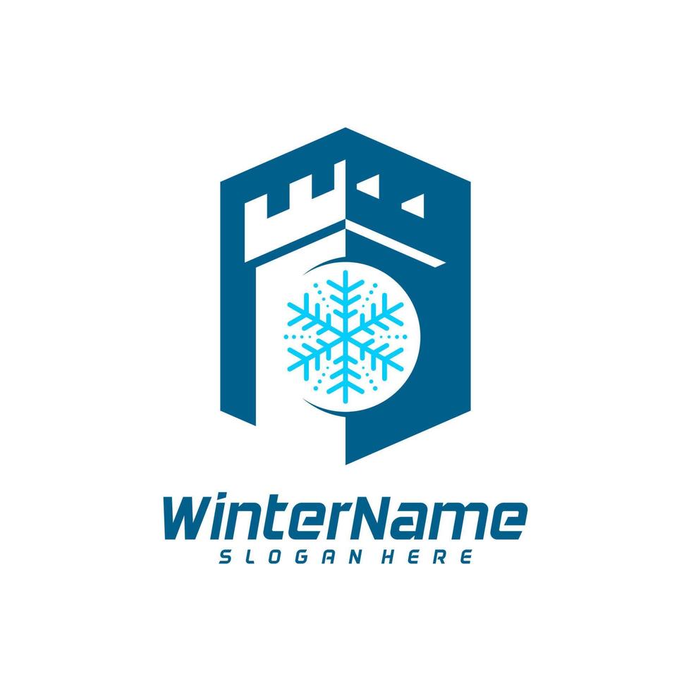 Winterschloss-Logo-Vorlage, Schloss-Winter-Logo-Design-Vektor vektor