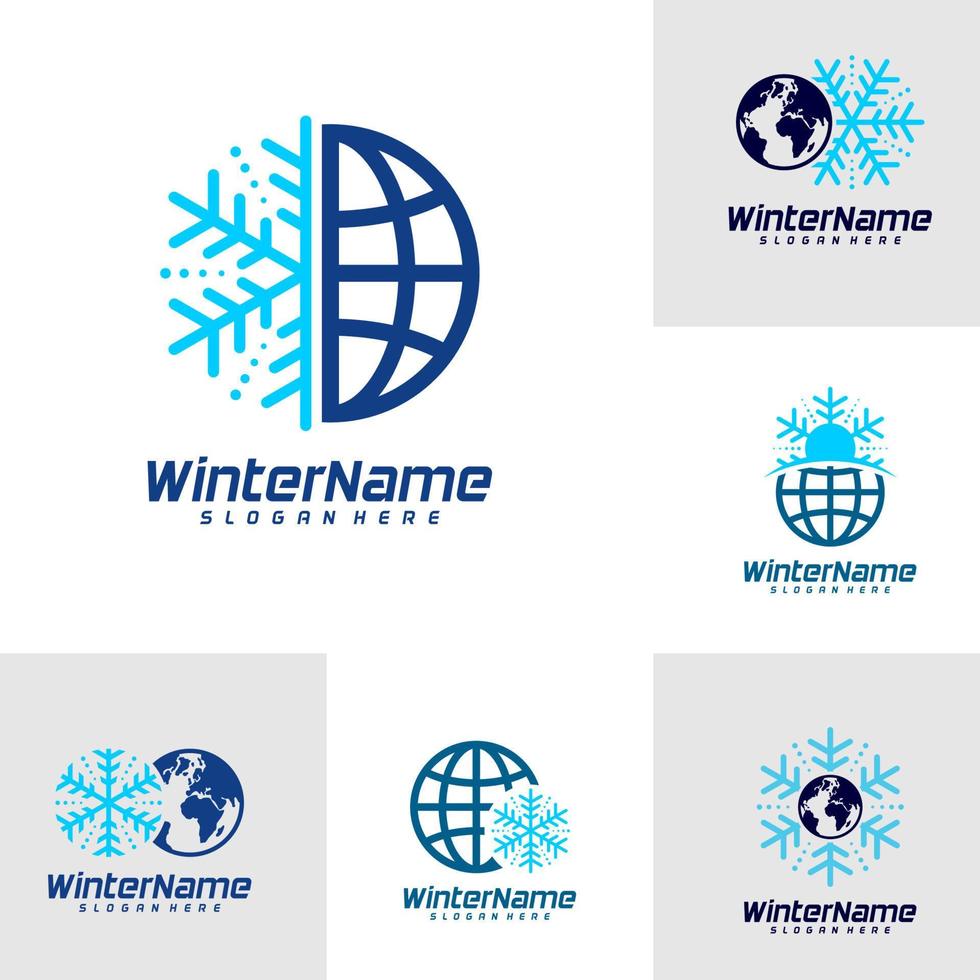 uppsättning av vinter- värld logotyp mall, vinter- logotyp design vektor