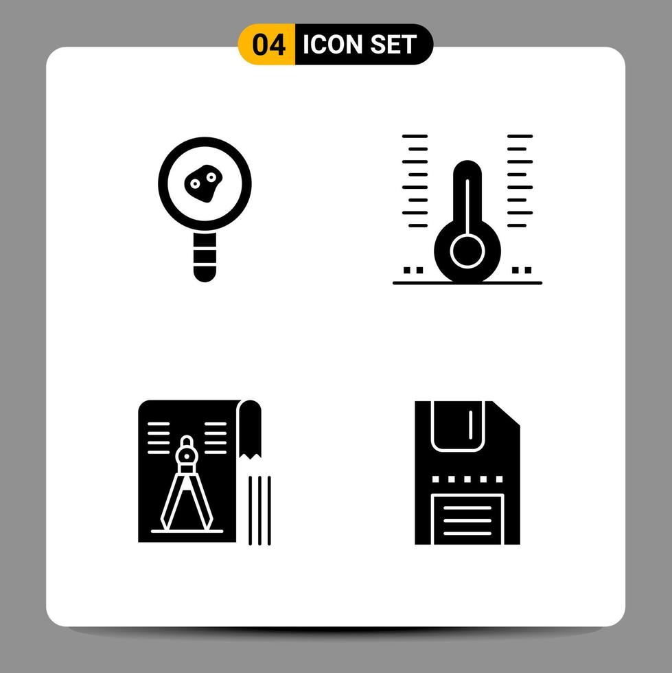 4 schwarze Icon-Pack-Glyphen-Symbole für ansprechende Designs auf weißem Hintergrund. 4 Symbole gesetzt. vektor