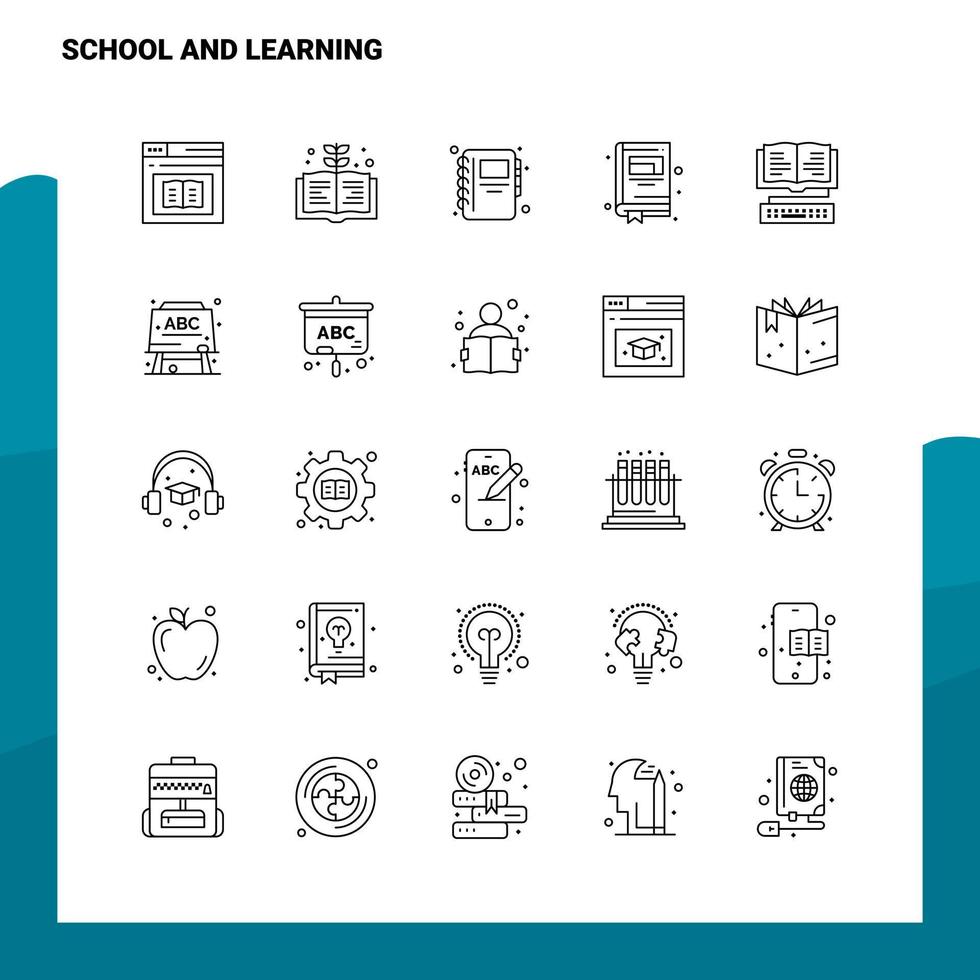 uppsättning av skola och inlärning linje ikon uppsättning 25 ikoner. vektor minimalism stil design svart ikoner uppsättning. linjär piktogram packa.