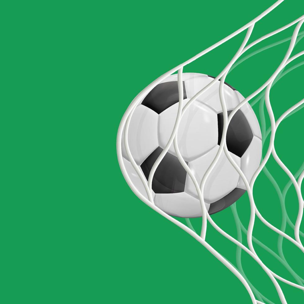 Fußball im Tornetz isoliert auf weißem Hintergrund, Sportzubehör, Spielausrüstung, Meisterschaft oder Wettbewerb, Gestaltungselement. vektor